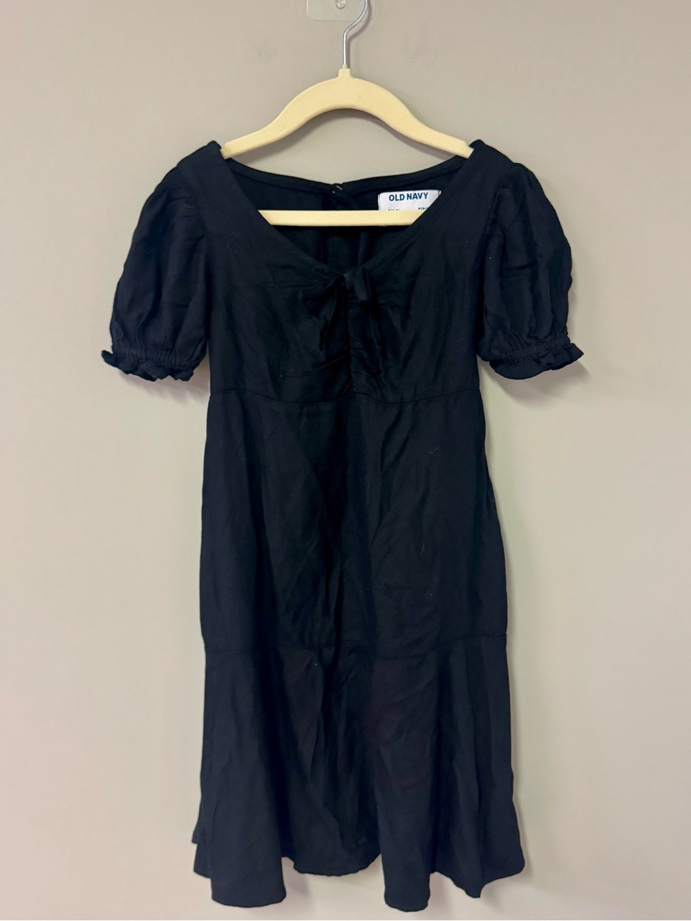 Old Navy Black Puff-Sleeve Tie-Front Midi Dress